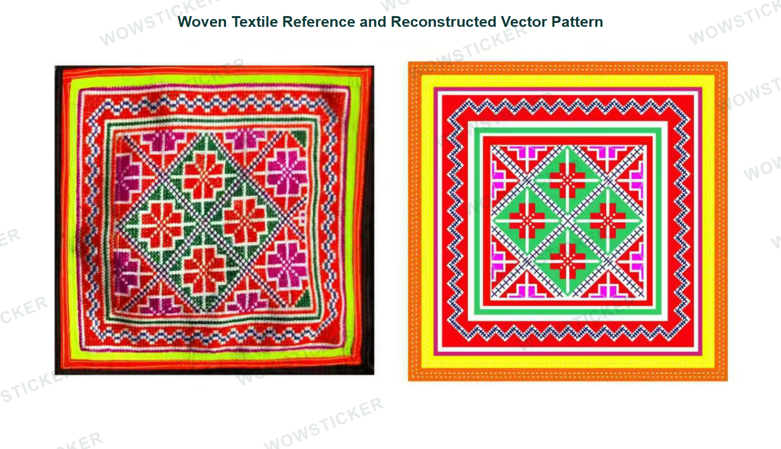 Woven textile compared with reconstructed vector pattern