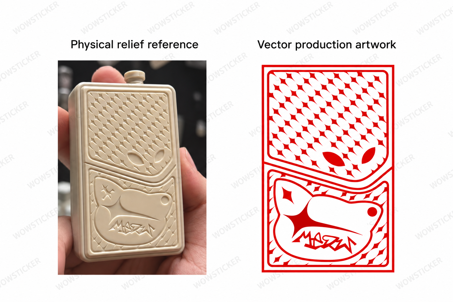 Physical relief compared with vector production artwork