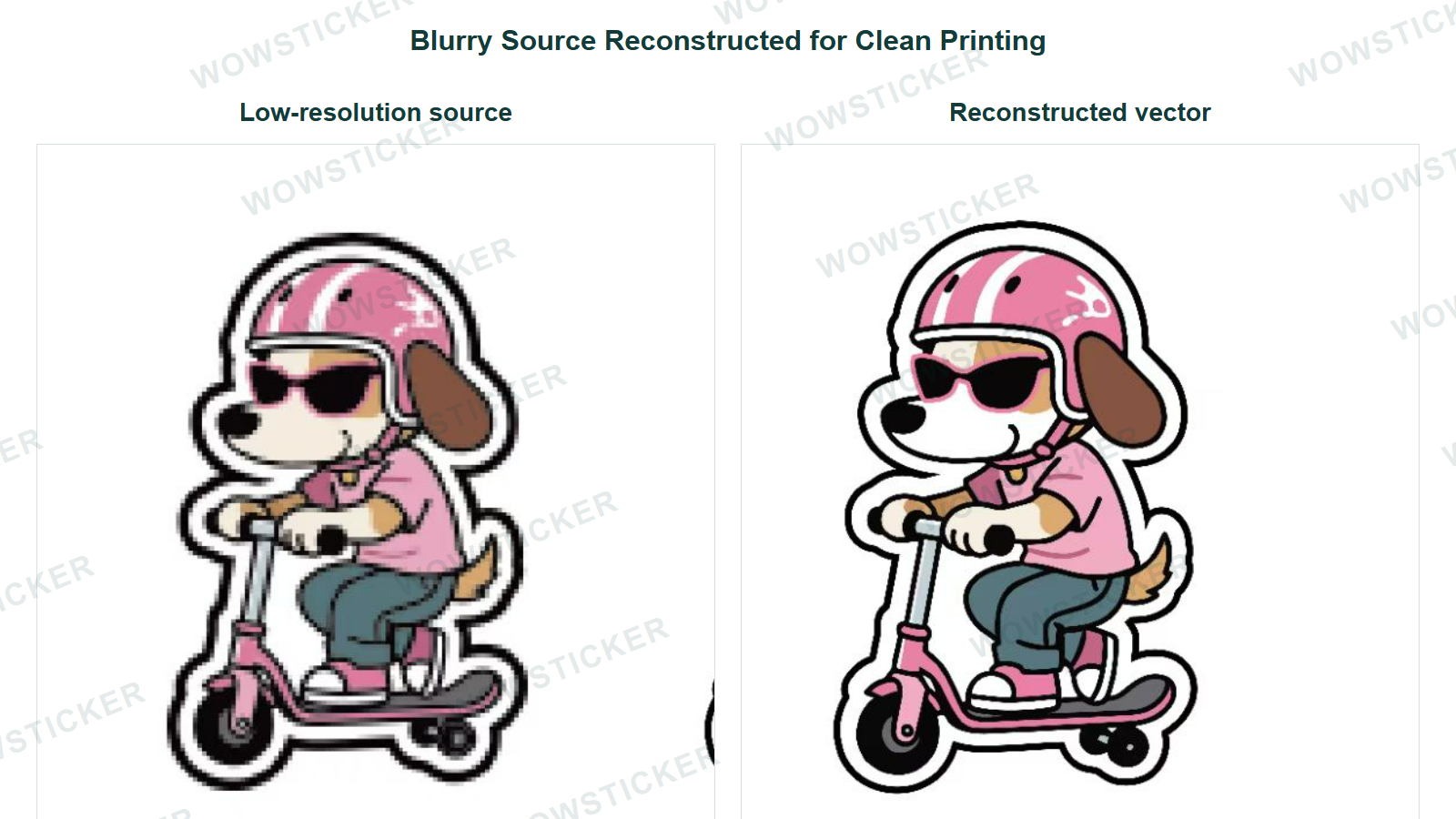 Blurry cartoon compared with reconstructed vector artwork