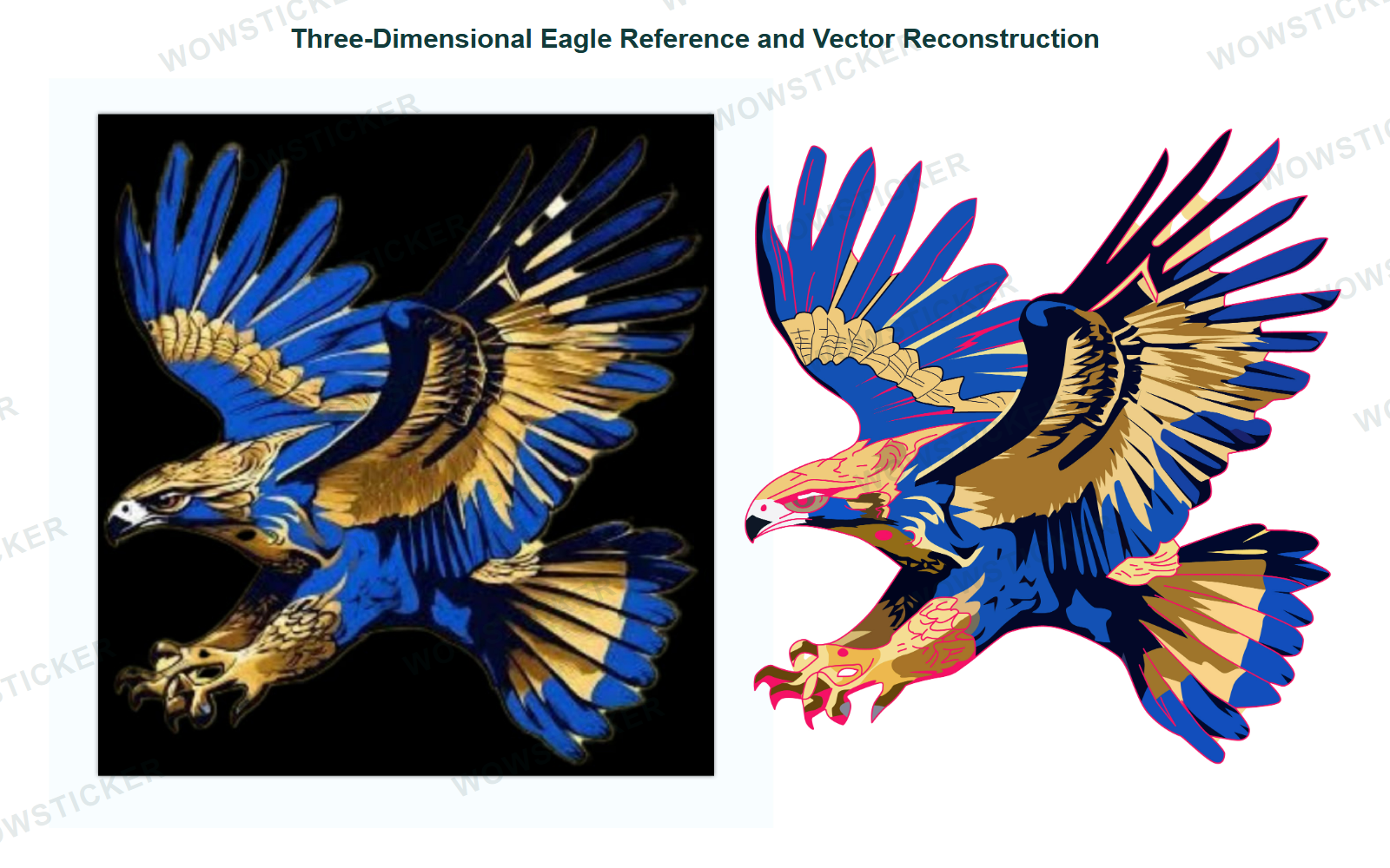 Three-dimensional eagle compared with vector reconstruction