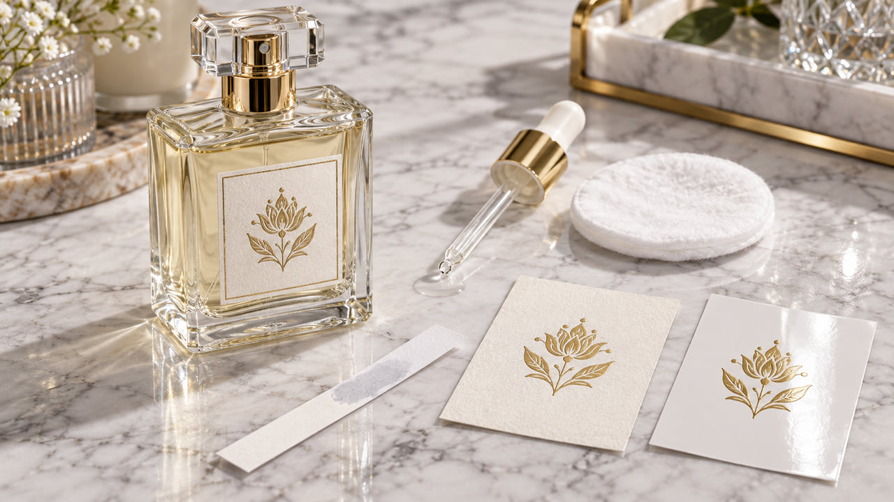How should buyers define an alcohol rub test for perfume labels for GCC fragrance launches?