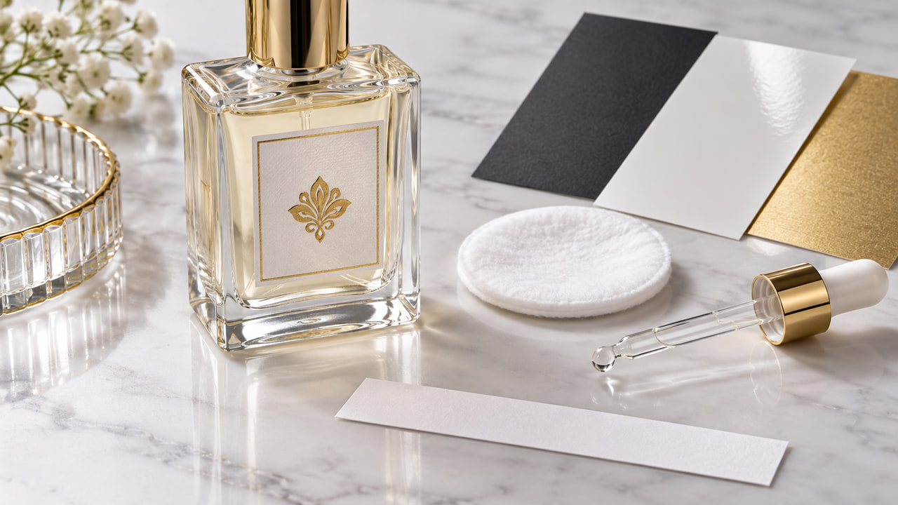 How should buyers define an alcohol rub test for perfume labels for repeat orders?