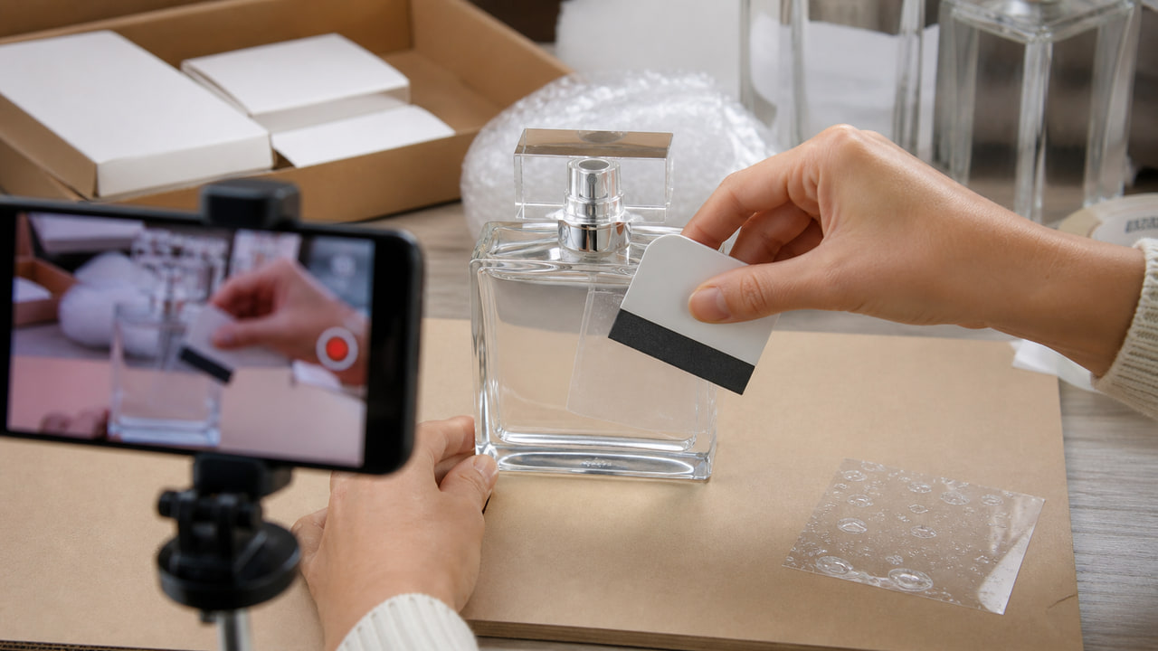 How can buyers prevent bubbles under clear perfume labels for ecommerce perfume brands?