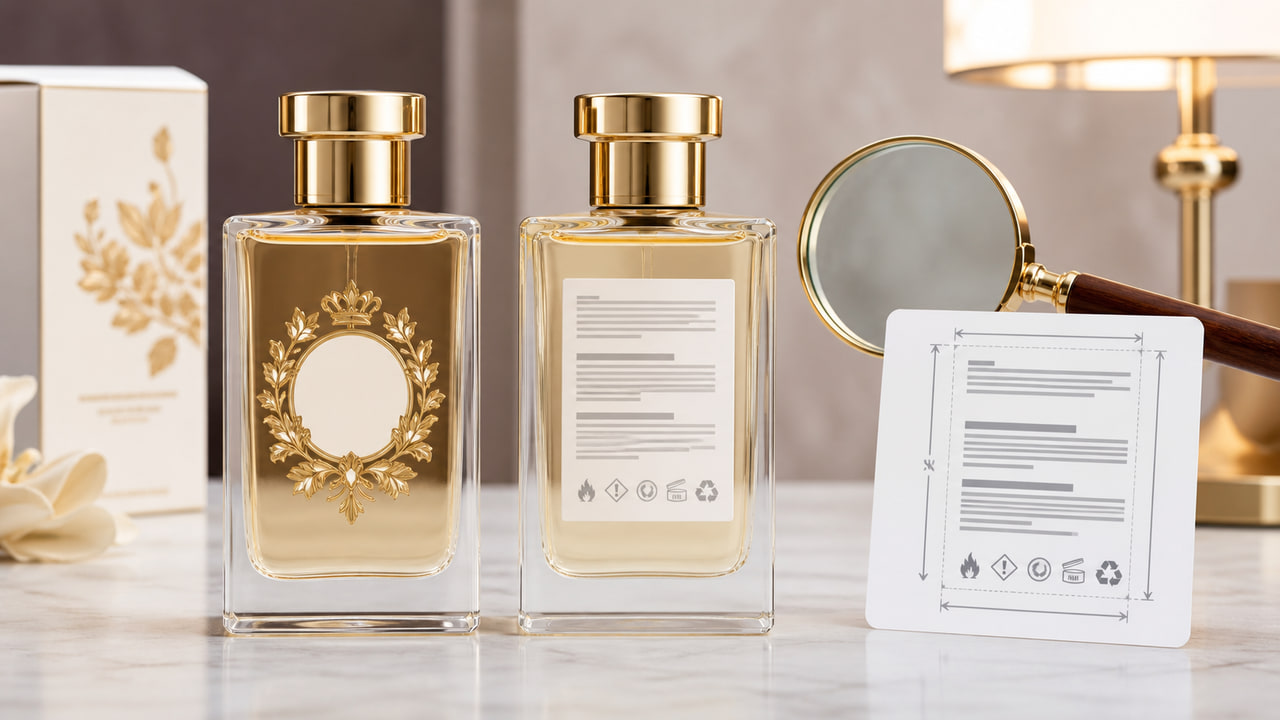 How should buyers keep perfume back-label compliance text legible for ecommerce perfume brands?