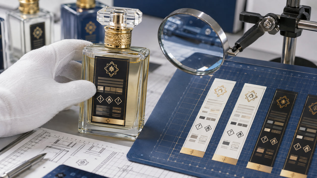 How should buyers keep perfume back-label compliance text legible for repeat orders?