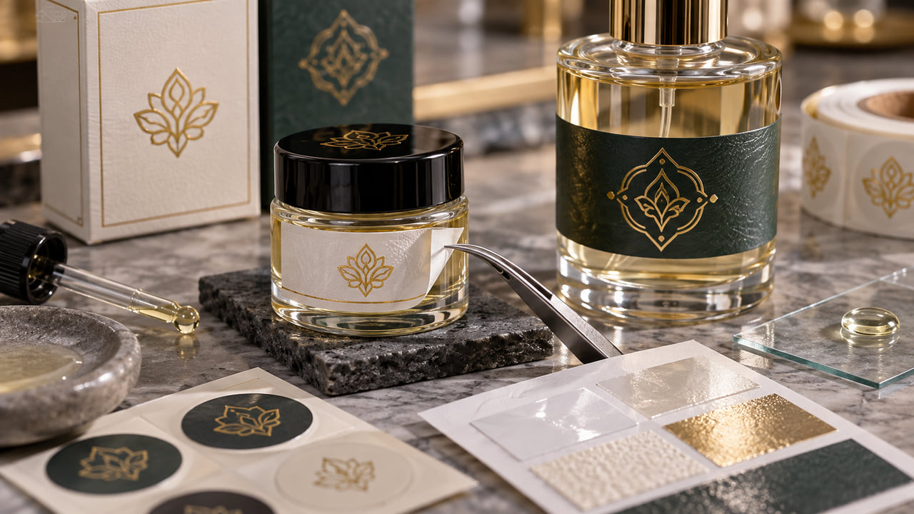 What adhesive choices matter for fragrance oil labels on small jars for boutique retail displays?