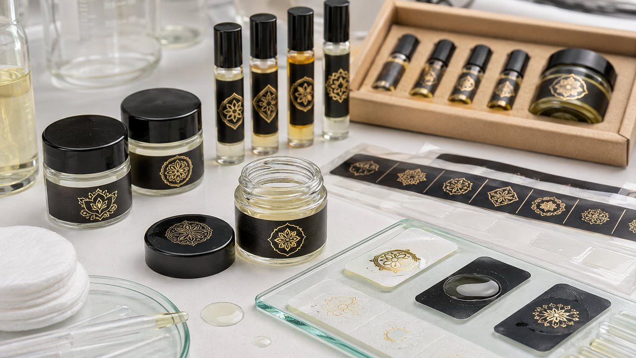 What adhesive choices matter for fragrance oil labels on small jars for perfume gift sets?