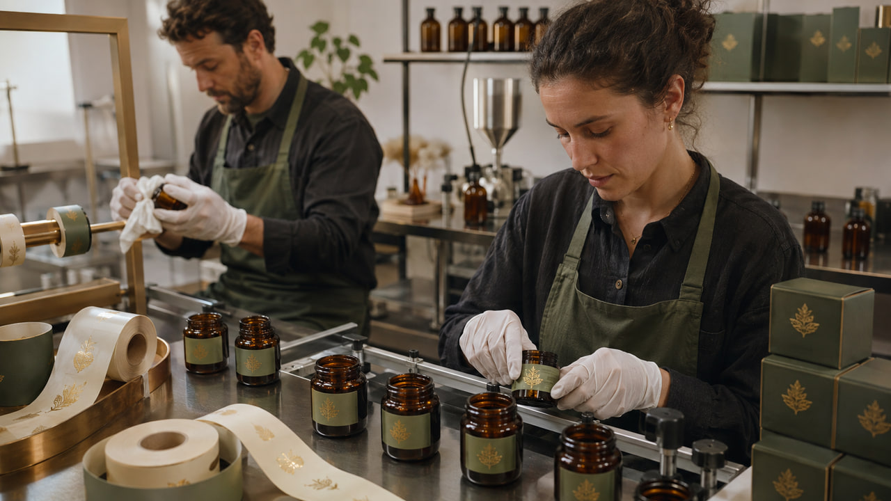 What adhesive choices matter for fragrance oil labels on small jars for repeat orders?