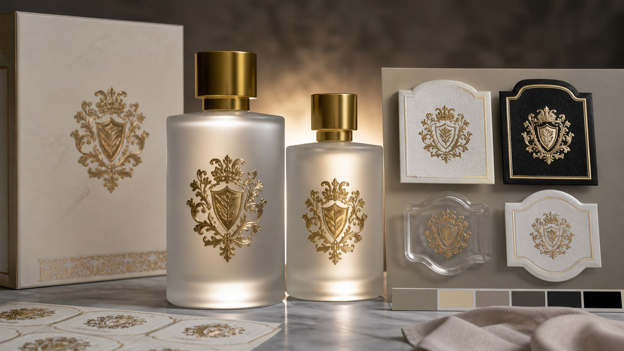 How can buyers keep contrast on frosted glass perfume labels for boutique retail displays?