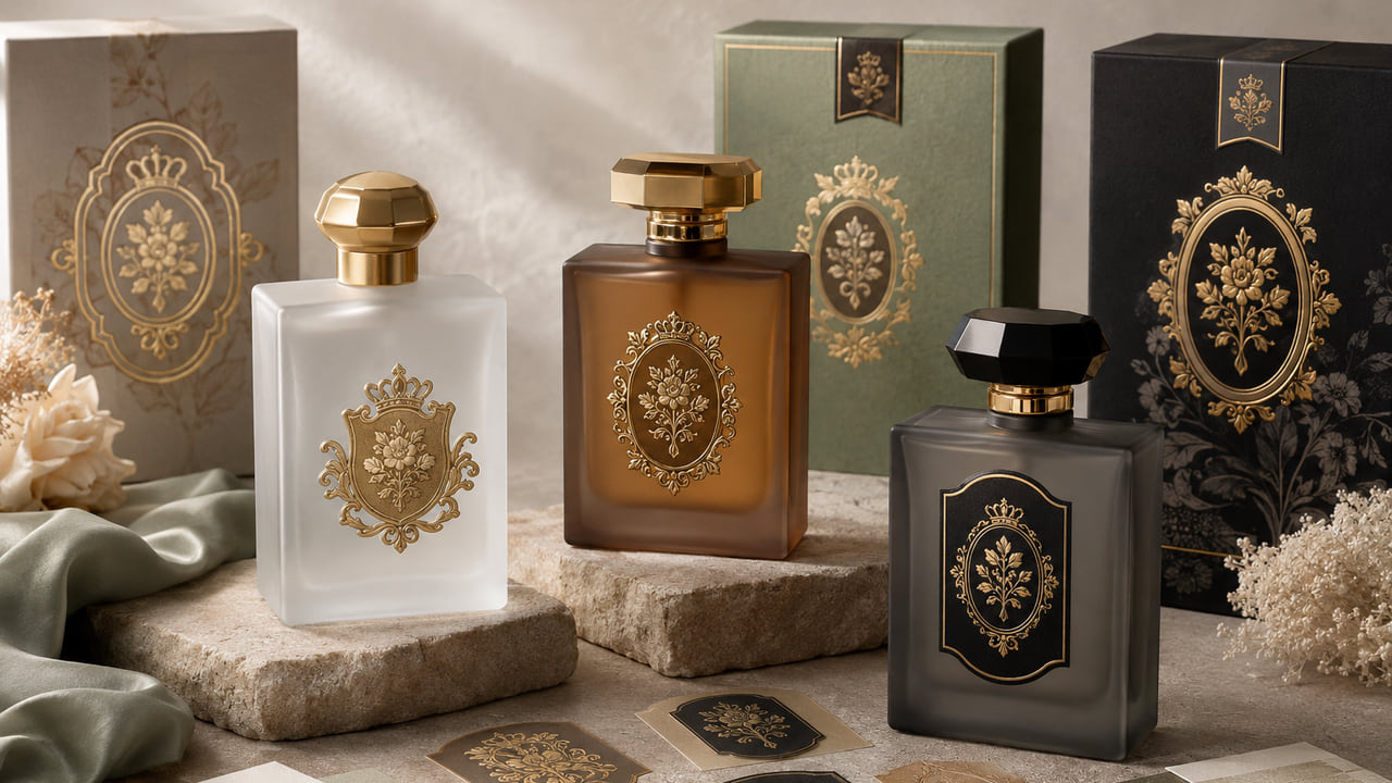 How can buyers keep contrast on frosted glass perfume labels for perfume gift sets?