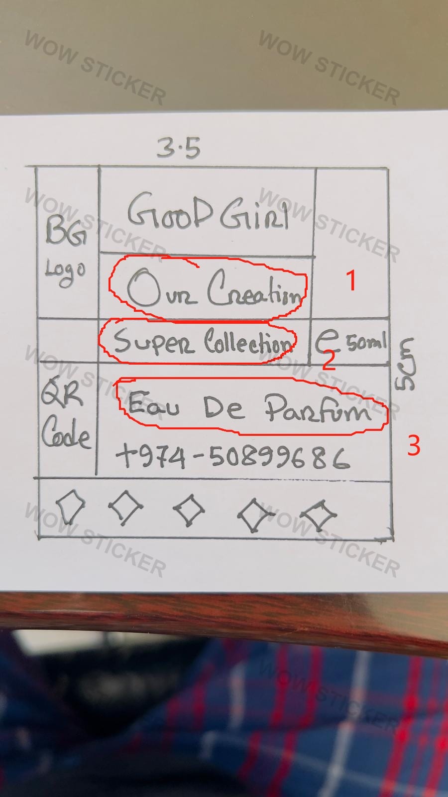 Customer sketch for Good Girl perfume label