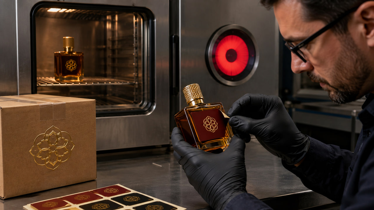 What hot-weather shipping risks should perfume label buyers test for repeat orders?
