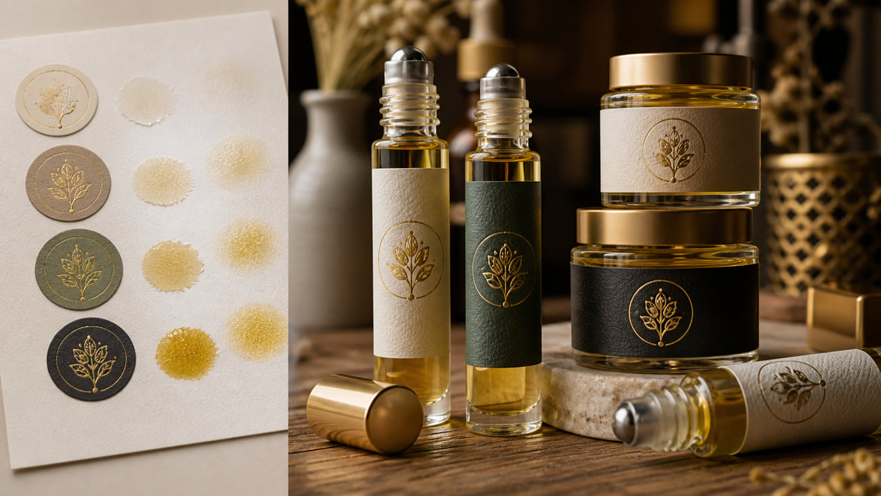 What label material should buyers test for oily perfume products for ecommerce perfume brands?