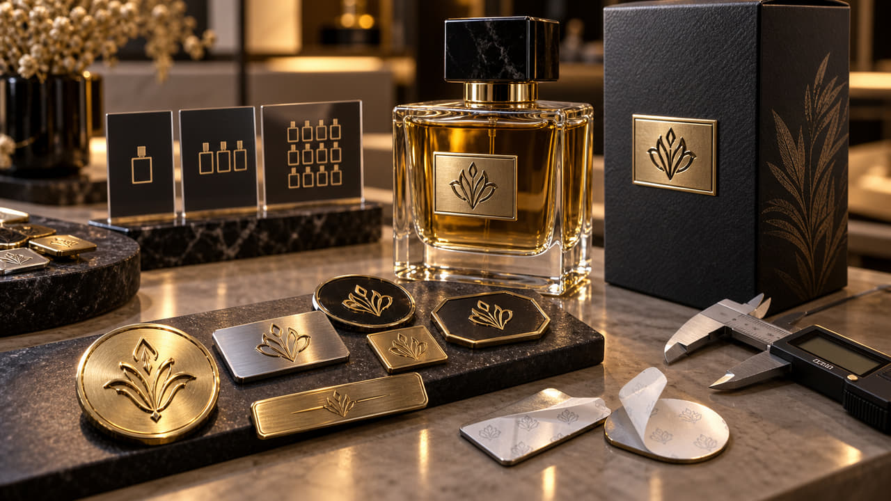 What should buyers confirm before ordering low MOQ metal logo labels for boutique retail displays?