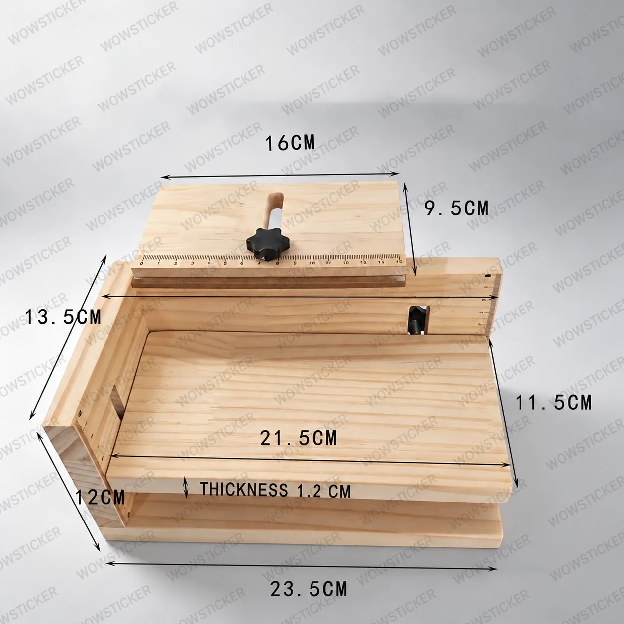 Watermarked dimensions of the wooden manual labeling jig