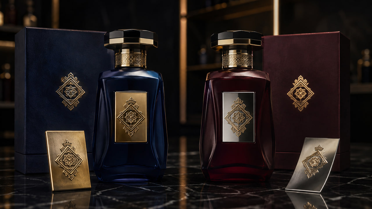 Should buyers choose a Metal Plate or Nickel Sticker for perfume branding when upgrading a standard bottle?