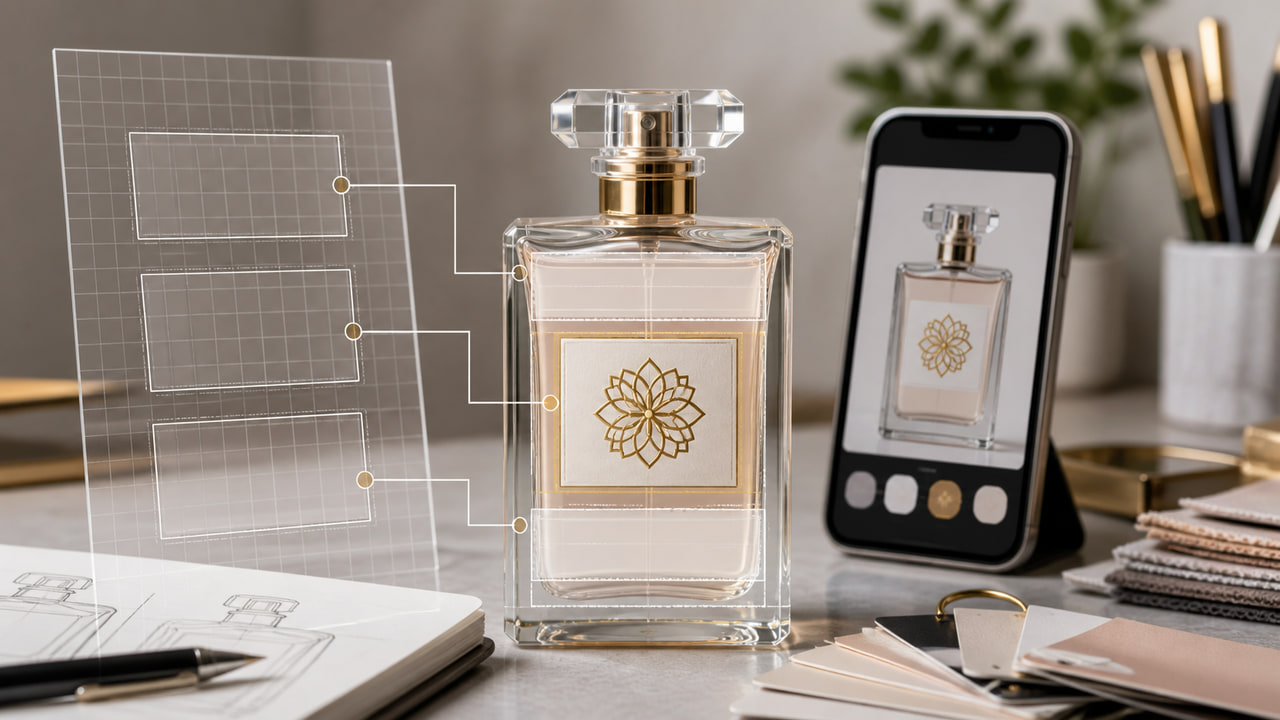 What logo placement should buyers preview before perfume bottle sampling for ecommerce perfume brands?