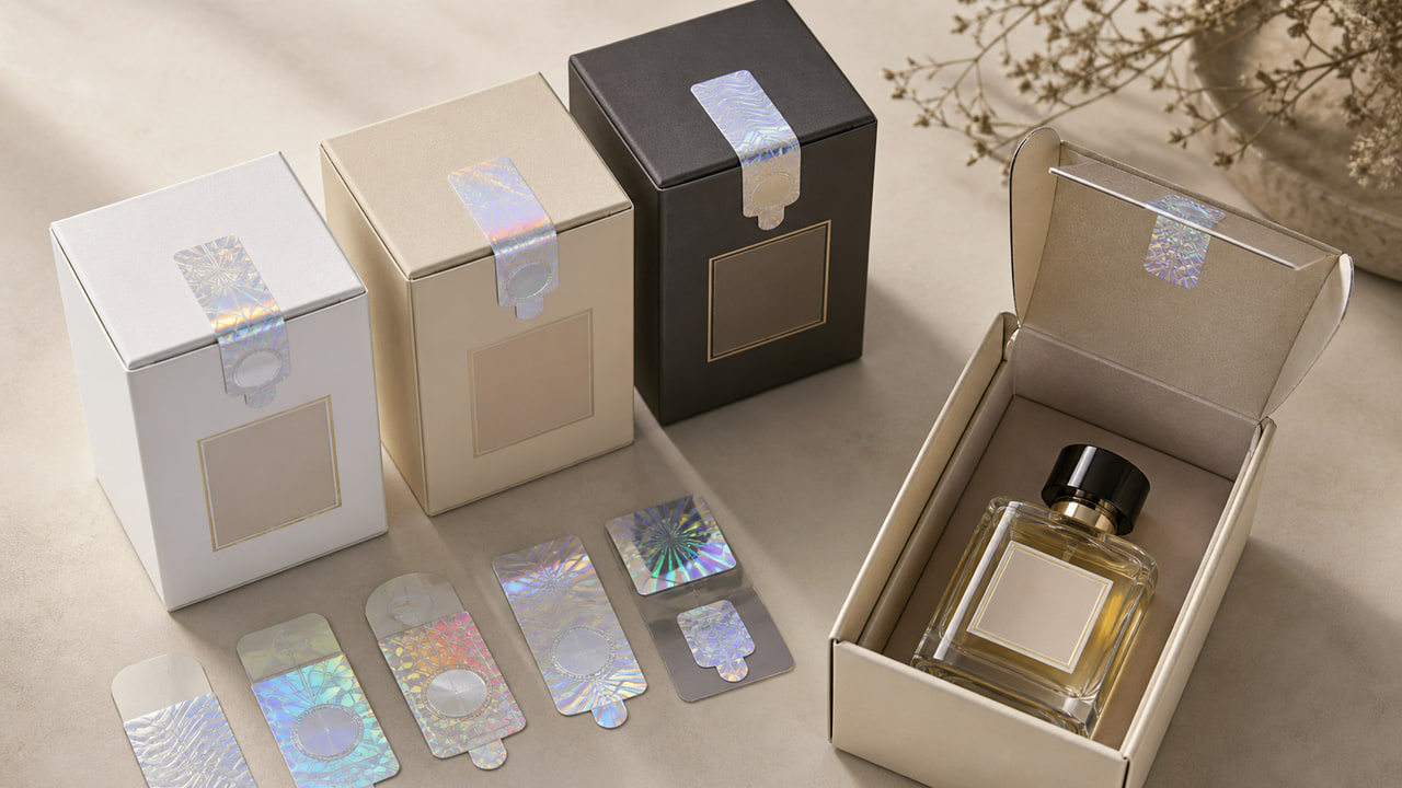 Perfume Carton Seal Sticker Design: Protection, Unboxing, and Brand Detail