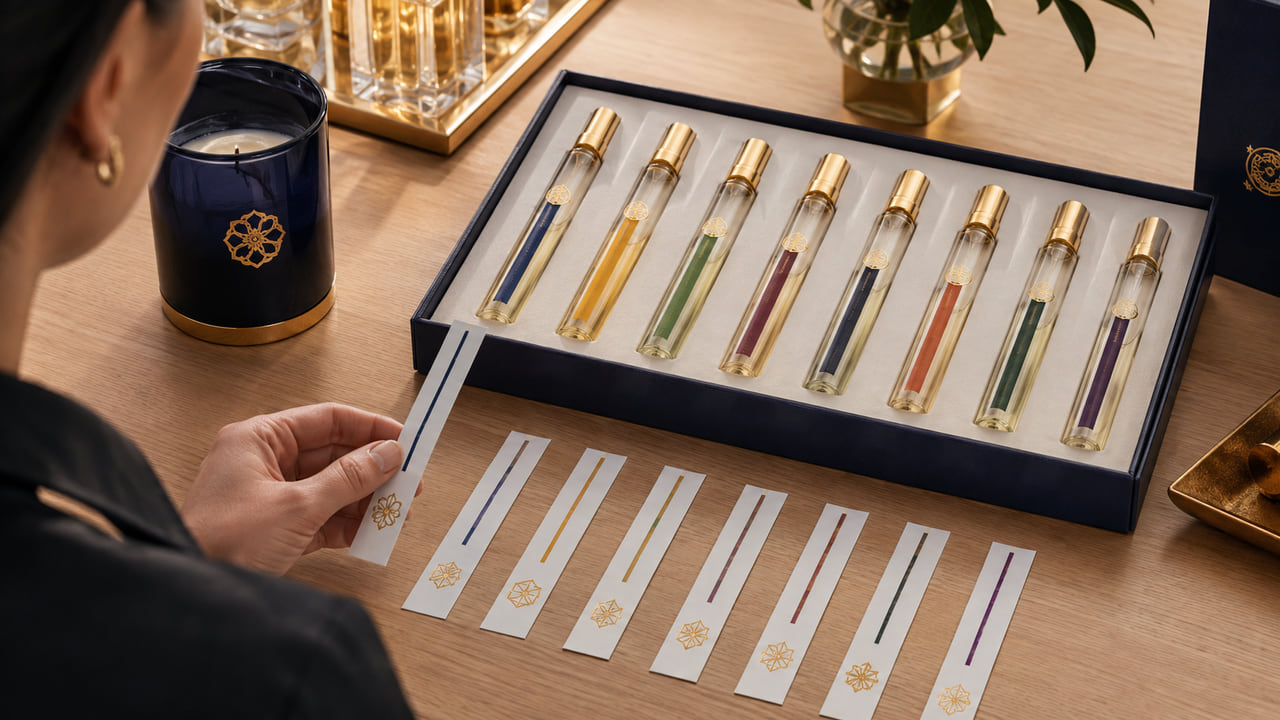What numbering system helps buyers compare discovery set scents for repeat orders?
