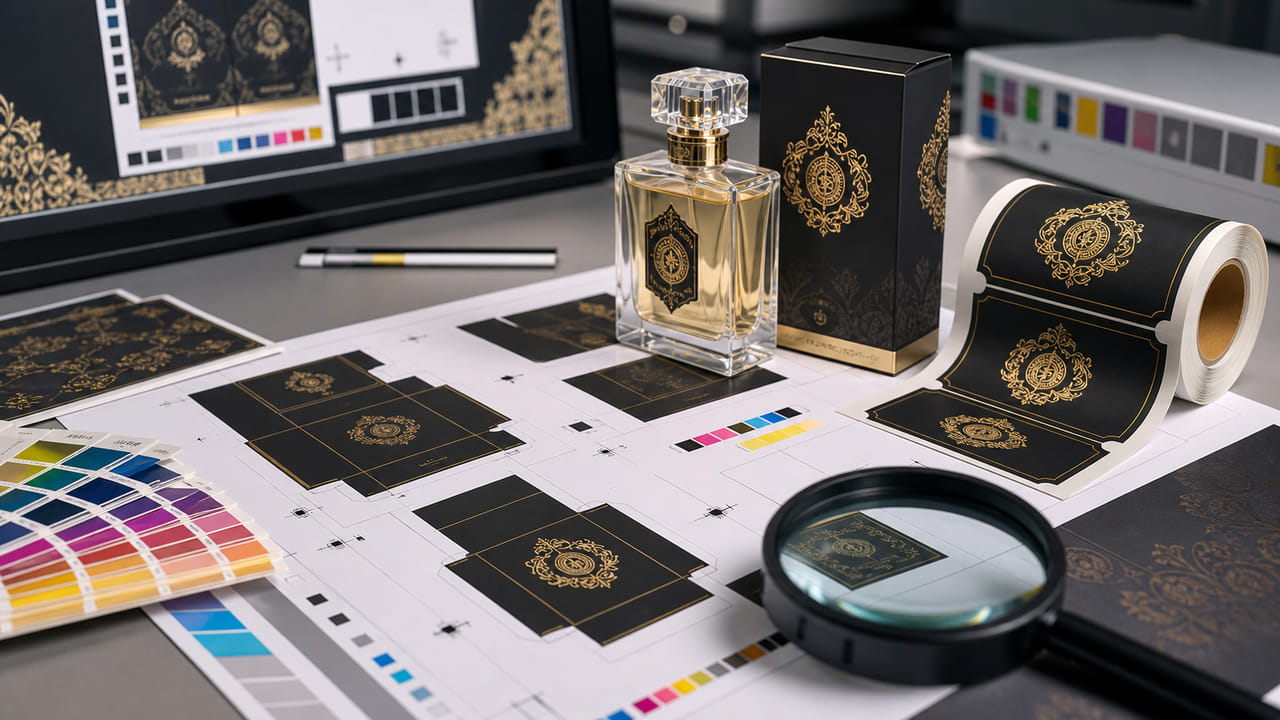 What artwork file checks prevent perfume label production delays for boutique retail displays?