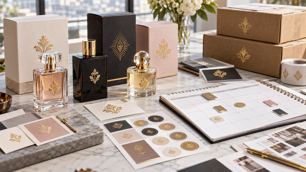 What packaging calendar should buyers use for a first perfume launch for ecommerce perfume brands?