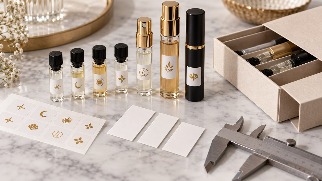 What label size data should buyers send for 2ml to 10ml sample vials for repeat orders?