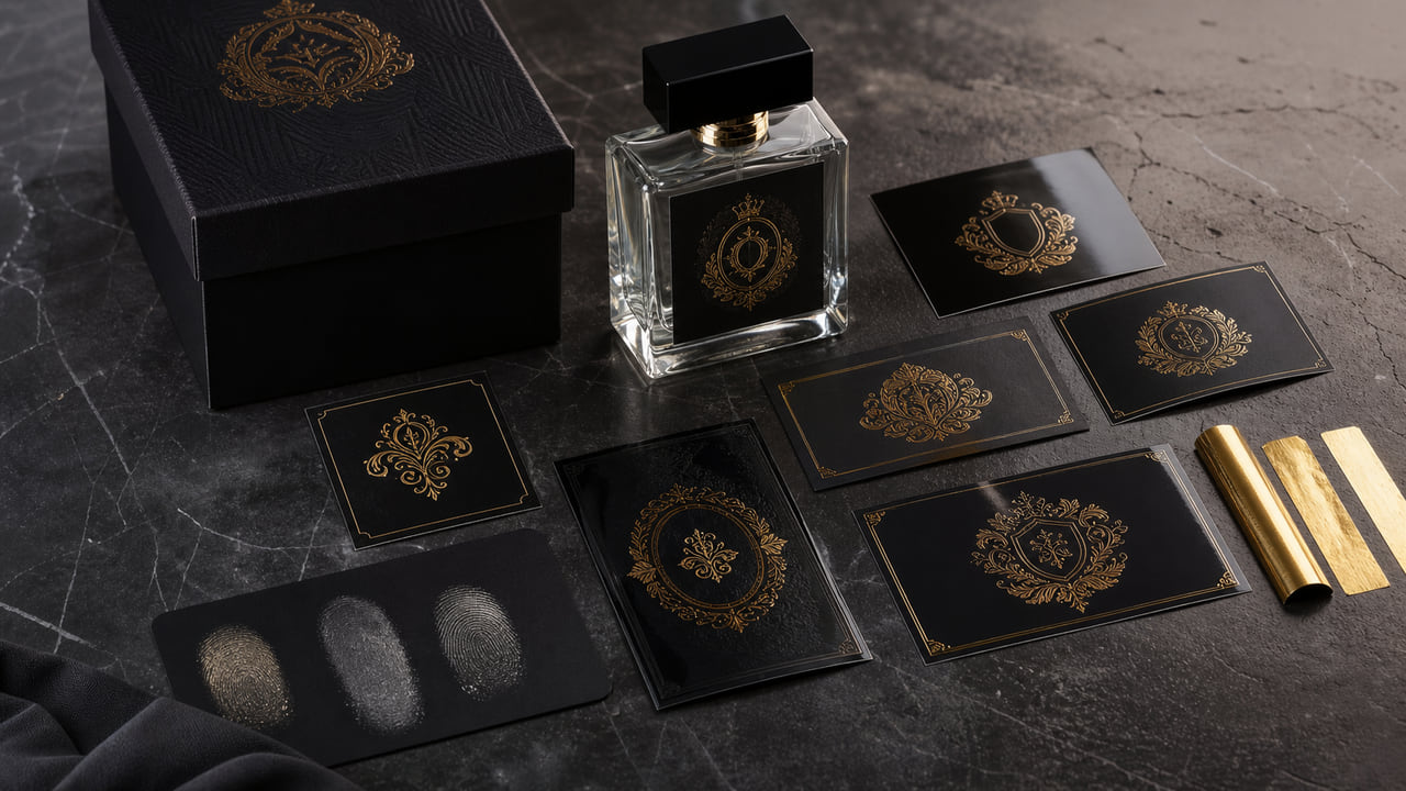 What should buyers confirm before using premium black perfume labels for boutique retail displays?