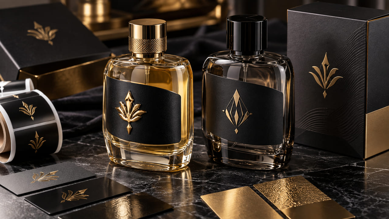 What should buyers confirm before using premium black perfume labels for perfume gift sets?