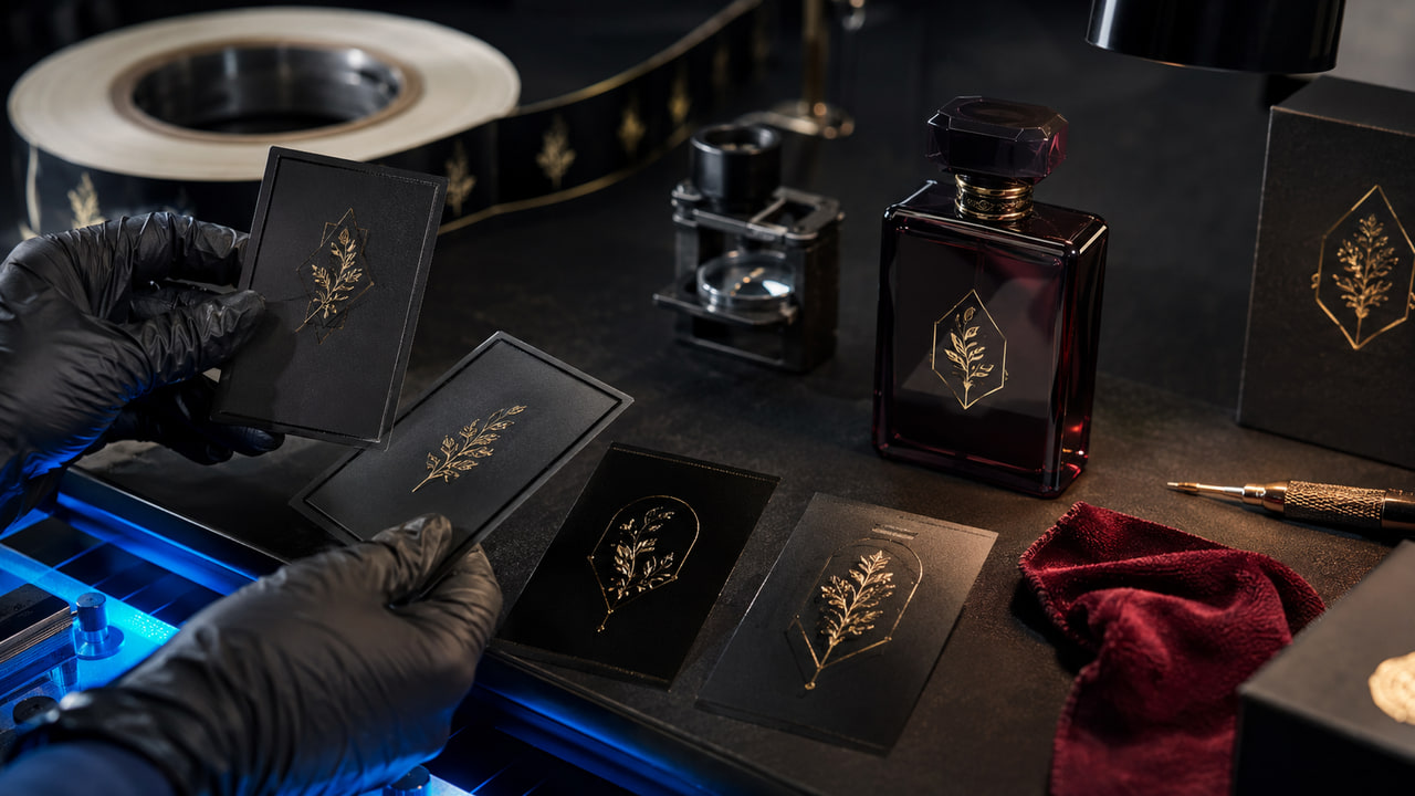 What should buyers confirm before using premium black perfume labels for repeat orders?
