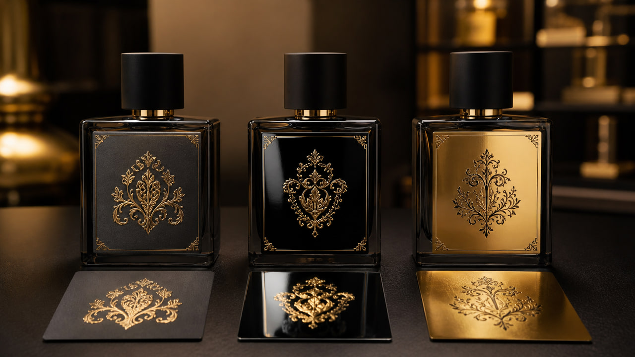Should buyers choose matte, gloss, or metallic perfume label finishes for boutique retail displays?