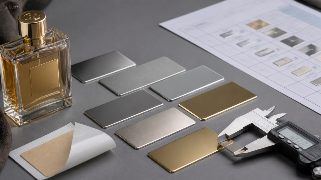 Quote Variables for Nickel Perfume Labels: Size, Finish, Thickness, and Backing for Private Label Fragrance Sellers