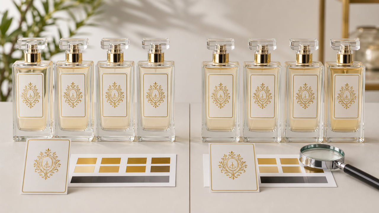 How can buyers reorder perfume labels without color drift for ecommerce perfume brands?