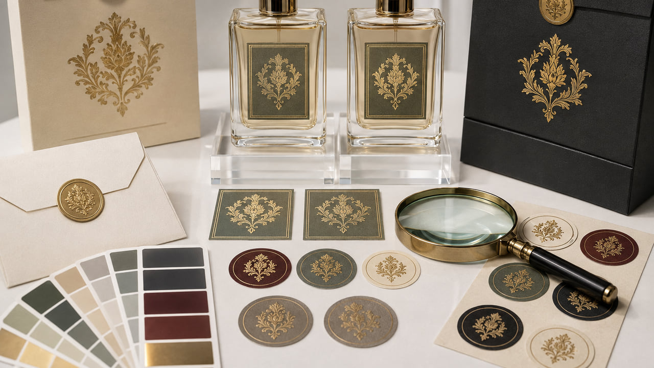 How can buyers reorder perfume labels without color drift for perfume gift sets?