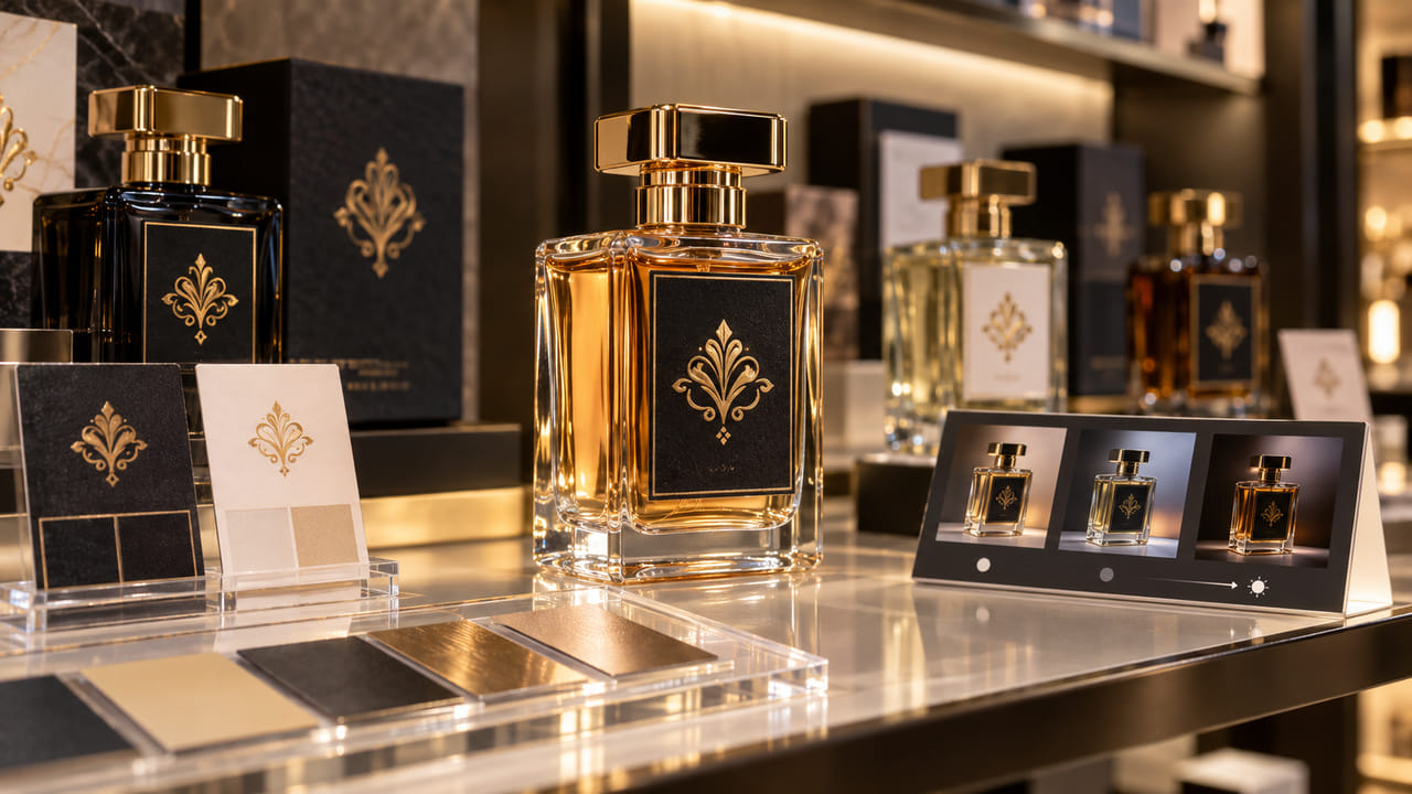 How should buyers check perfume label readability on retail shelves for boutique retail displays?
