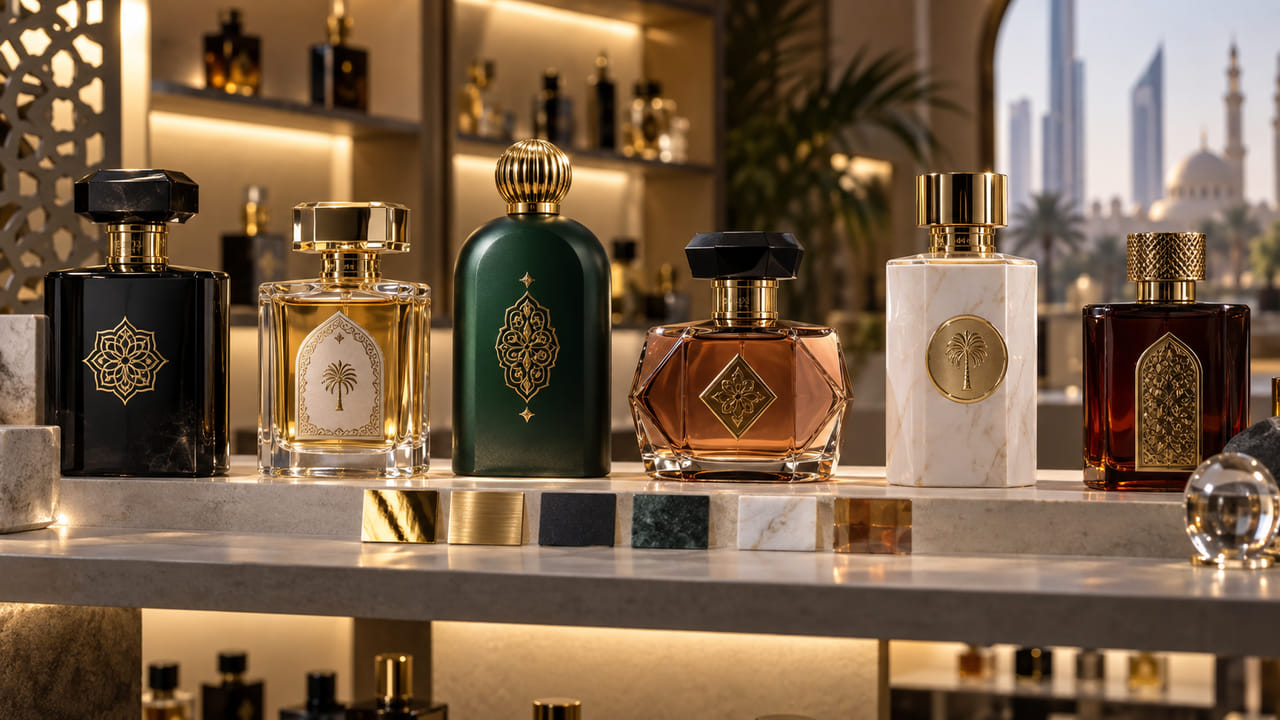 How should buyers check perfume label readability on retail shelves for GCC fragrance launches?
