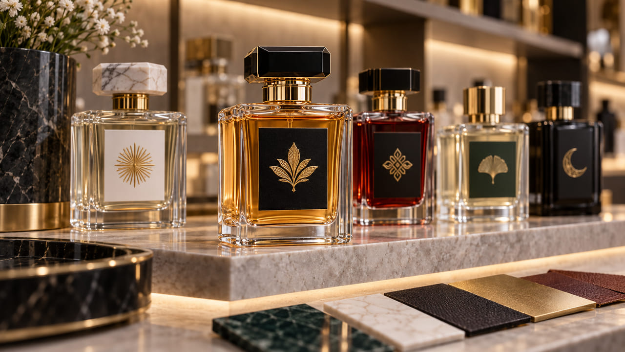 How should buyers check perfume label readability on retail shelves for repeat orders?