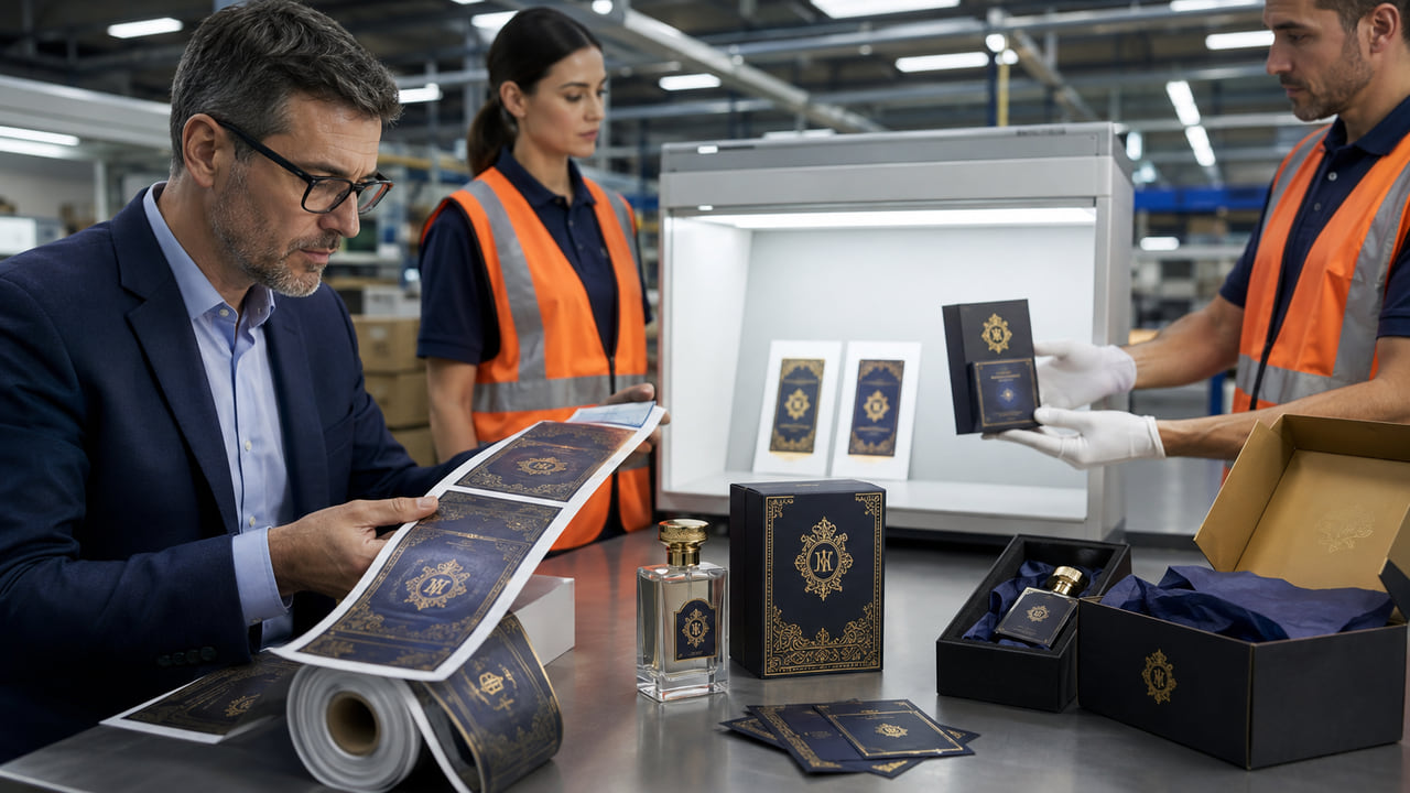 How should buyers evaluate a perfume label supplier before sending artwork for repeat orders?