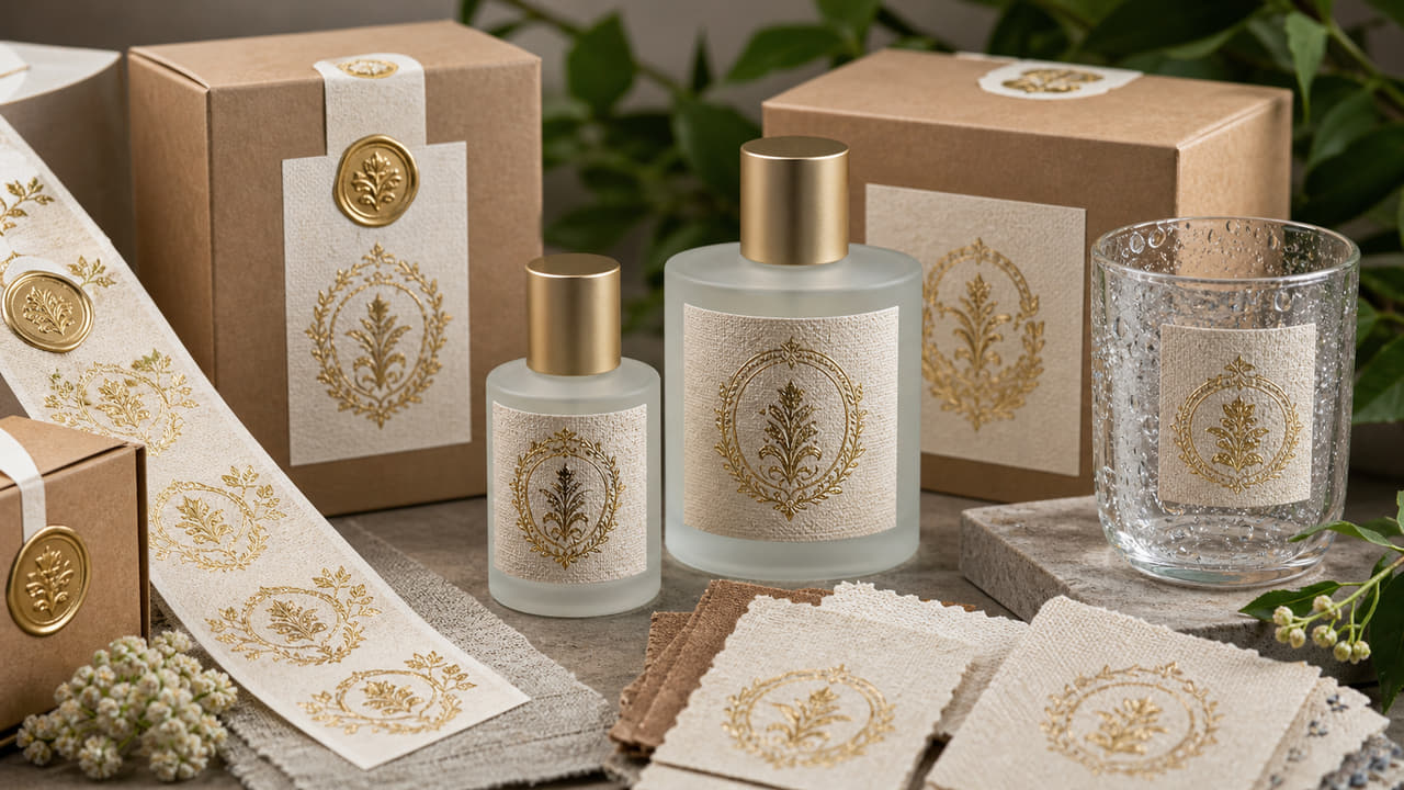 How can buyers choose sustainable-looking perfume labels without weak adhesion for boutique retail displays?