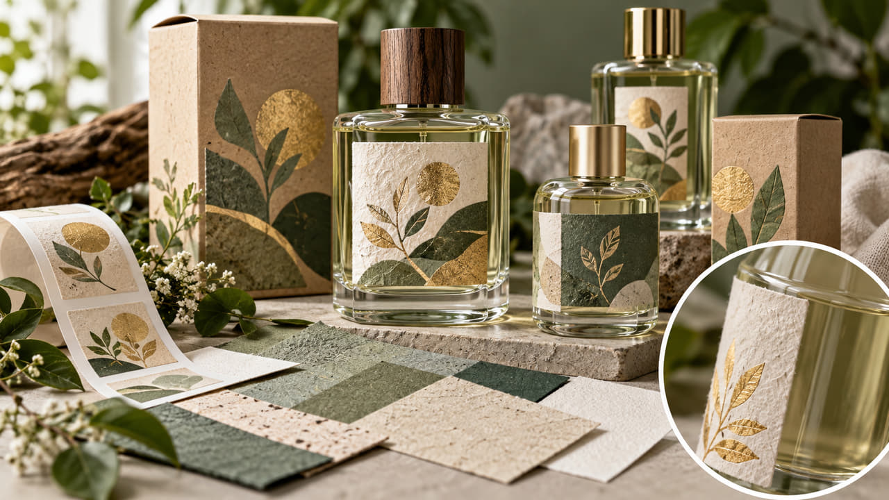 How can buyers choose sustainable-looking perfume labels without weak adhesion for GCC fragrance launches?