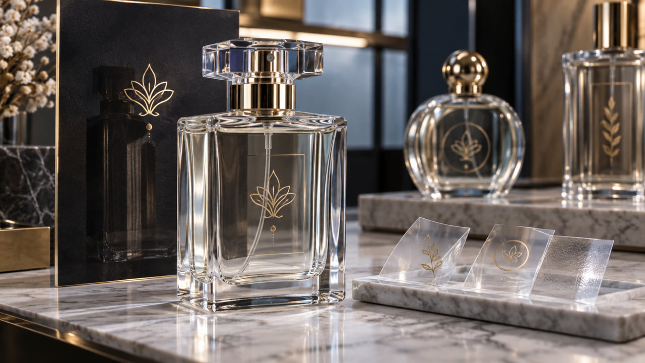 How can buyers avoid a cheap look with transparent labels on clear glass for boutique retail displays?