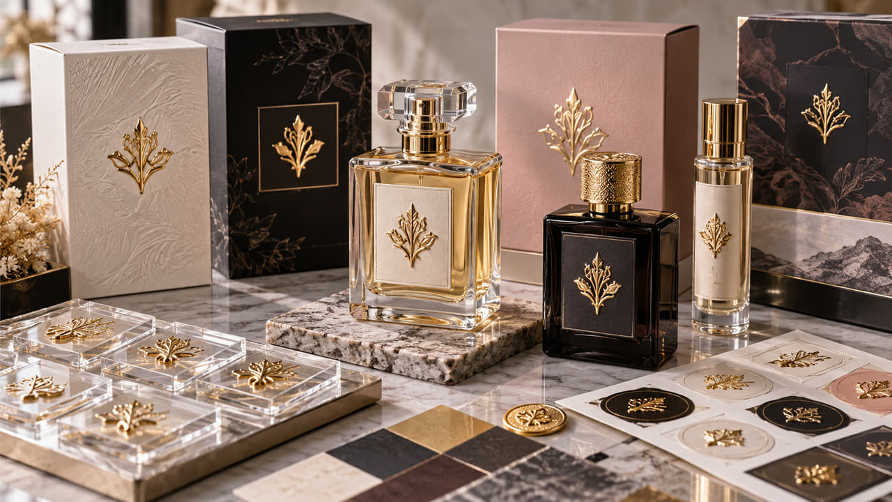 What raised UV DTF logo details look premium on perfume bottles for perfume gift sets?