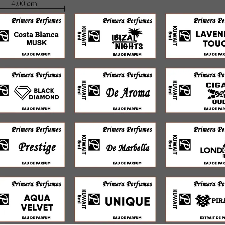 Perfume sticker sheet layout